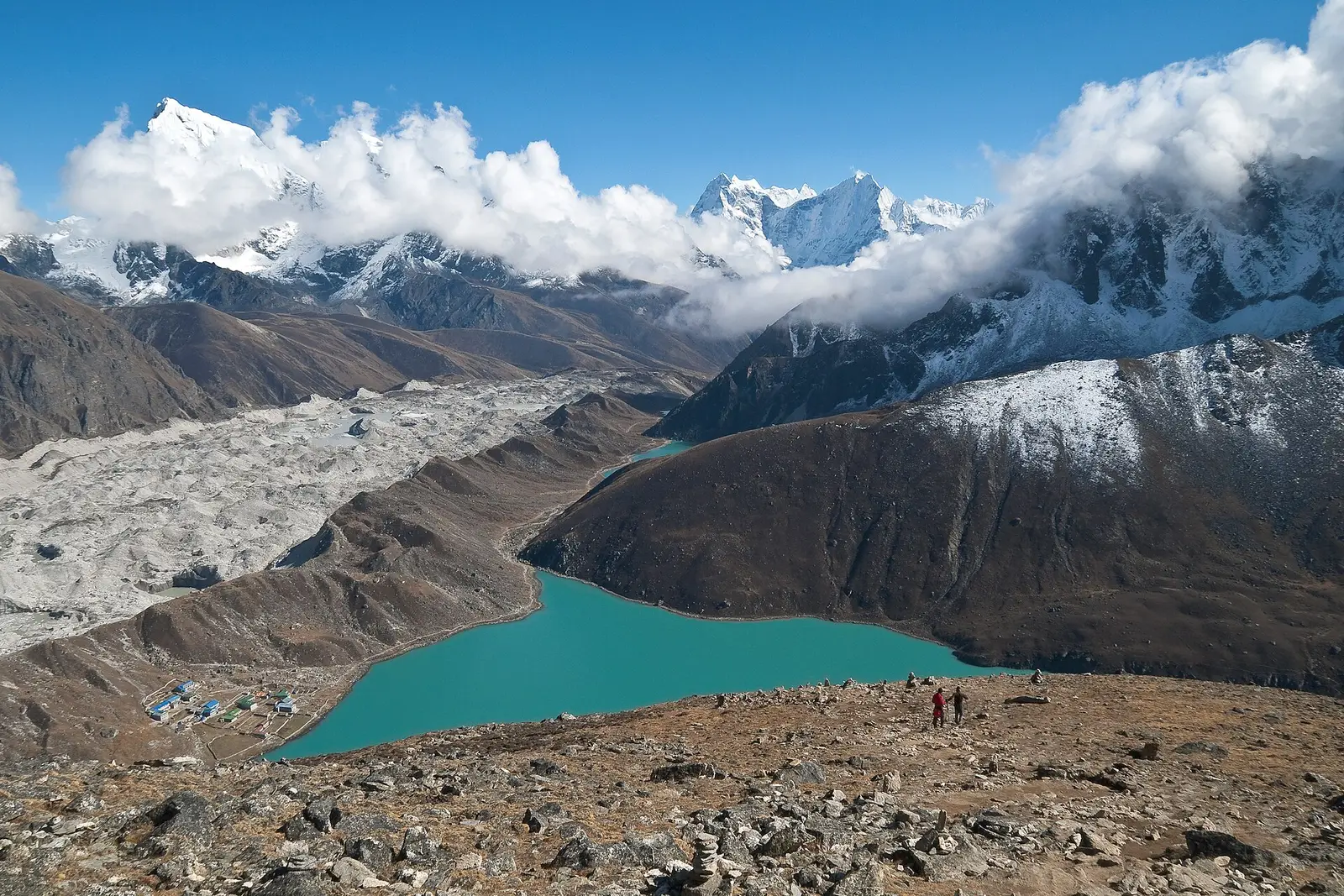Gokyo Lake and the Ngozumpa Glacier from the slopes of Gokyo Ri