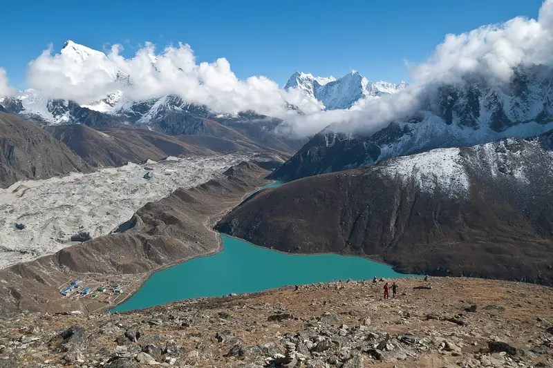 Gokyo Lake and the Ngozumpa Glacier from the slopes of Gokyo Ri